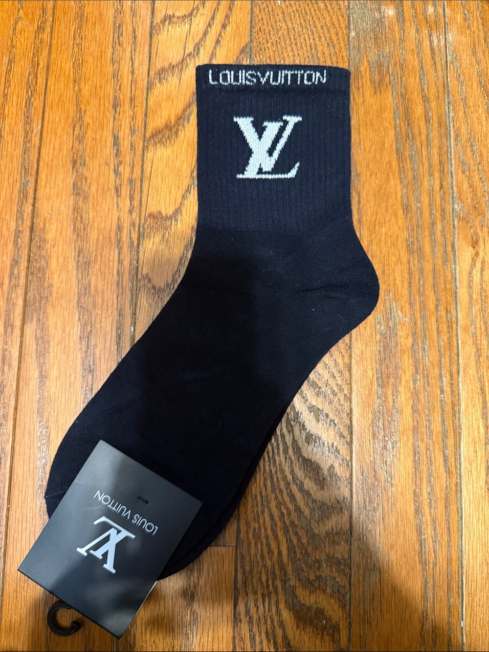 Unknown Black Crew Socks with White LV Monogram